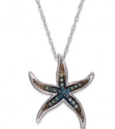 Shine like a star! This pendant, set in sterling silver, gets a glistening touch with blue and green diamond accents (1/10 ct. t.w.) for this whimsical starfish silhouette. Approximate length: 18 inches. Approximate drop: 3/4 inch.