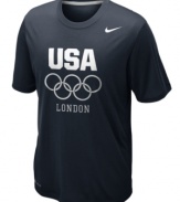 In training. Motivate yourself to be top-notch like Team USA with this graphic Nike t-shirt featuring Dri-Fit technology for ultimate comfort so you can give your all.