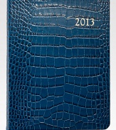 Organize your day, week, month and year in this vertically-formatted desk diary.Hand-crafted, Smyth-sewn crocodile-embossed leather coverGilt-edged acid-free creamy white paperAbout 7W X 9¼HMade in USA