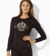 An iconic beaded and embroidered crest imbues this classic Lauren by Ralph Lauren long-sleeved tee in smooth cotton jersey with a chic heritage feel.