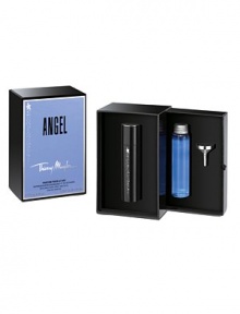 Indulge in the delicious scent of ANGEL at any time with the ANGEL refillable purse spray featuring a trail of cascading stars. Also included is a 1.2 oz. refill bottle and metal funnel for replenishing on the go. Purse spray is 0.25 oz. 