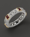 Judith Ripka Sterling Silver and 18K Gold Estate Band Ring with Red Corundum