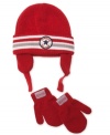 Sweet snuggly style. Bundle him up against the elements in this adorable hat and gloves set from Converse.