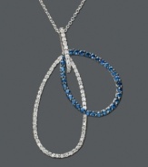 This dramatic piece from the Effy Collection looks like two glistening teardrops. Pendant features a double drop design, one with round-cut sapphire (3/4 ct. t.w.), the other with round-cut diamond (1/3 ct. t.w.). Set in 14k white gold. Approximate length: 18 inches. Approximate drop: 1-1/2 inch.