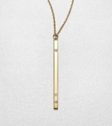 A simply chic, diamond accented bar pendant on a long, delicate link chain. DiamondsGoldtone sterling silverLength, about 16-20 adjustablePendant size, about 2Lobster clasp closureMade in USA