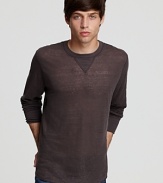 Longsleeve crewneck tee with tonal V inset for a blithe nod to bohemia.