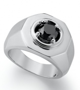 Sophistication and shine. This polished men's ring features a sleek sterling silver setting and a round-cut black diamond at center (2 ct. t.w.). Size 10-1/2.