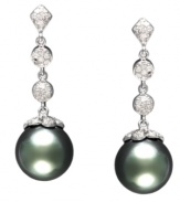 EFFY Collection's exquisite earrings are the perfect mix of sparkle and artistry. Crafted in 14k white gold with cultured Tahitian pearls (10-11 mm) and sparkling diamonds (1/3 ct. t.w.). Approximate drop: 1-1/5 inches.