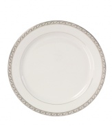 Endlessly elegant, Mikasa's Infinity Band round platter features fine white porcelain trimmed with ribbons of platinum and dots.