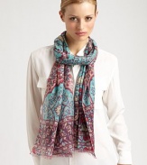 An Eastern-inspired, Kashmiri carpet print adds pizzazz to a sumptuous cashmere scarf.Cashmere28 X 80Dry cleanImported