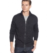 Easily polish up your t-shirt and jeans look with this solid full zip cardigan by Calvin Klein.