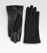 This cold weather necessity is revamped with buttery soft leather palms design with touchscreen technology for easy access to electronics.About 8 longCashmere liningPalm: leather Outer: polyester/wool/viscoseImported