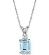 Shapely sparkle. This stunning pendant features a rectangular-cut aquamarine (1-5/8 ct. t.w.) and a sparkling diamond accent. Crafted in 14k white gold. Approximate length: 18 inches. Approximate drop: 1/2 inch.