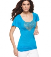 Beading brings out the beauty of a basic scoopneck tee from Cable & Gauge.