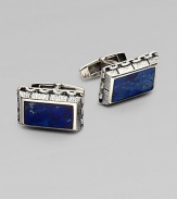 The perfect finishing touch for your smartest suit, a bold pair of semi-precious sterling silver cufflinks.Lapis or onyx inlaysSterling silverAbout 1W X ½HImported