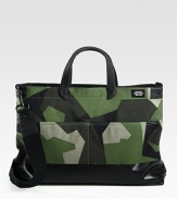 This geometric camo brief is has everything the weekday warrior needs to survive the urban jungle, with a water-resistant exterior and coated interior included for added durability and functionality.Zip closureDouble top handlesAdjustable, removable shoulder strapExterior slip pocketsInterior zip pocketsNylon12W x 17H x 3DImported