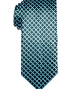 Create a bright focal point on your dress look with this grid-patterned skinny tie from Alfani RED.