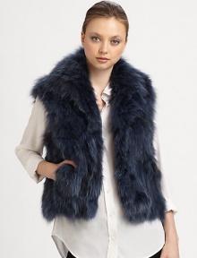 EXCLUSIVELY AT SAKS. A luxurious dyed fox vest that is perfect for layering. Oversized collarSleevelessOpen frontFully linedDyed foxSpecialist dry cleanImported Fur origin: China