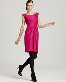 Folds of fabric dramatically define the waist of this kate spade new york dress, crafted in vibrantly hued shimmering silk.