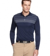 Navigate the course in comfort and style with this striped big & tall polo shirt from Greg Norman for Tasso Elba featuring PlayDry® technology.