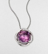 From the Infinity Collection. A beautiful, faceted amethyst stone set in sleek sterling silver on a box link chain. AmethystSterling sterlingLength, about 18Pendant size, about .55 Lobster clasp closureImported 