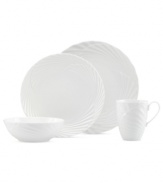 Channel the grace and style of a Marchesa wedding gown with the Pleated Swirl oval platter by Lenox. Beautifully draped bone china mixing a matte and gloss finish brings the designer's chic aesthetic to your dining table.