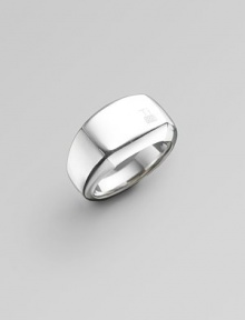 Signature DY logo ring in polished titanium and silver. Ti and 925 stamping Imported