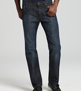 With a perfectly worn-in vintage wash, these straight leg jeans from BOSS Black add a stylish kick to casual attire.