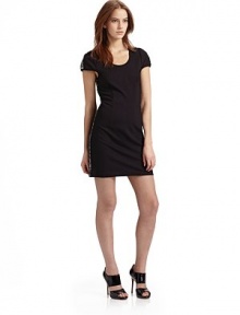 A beautifully tailored sheath with a fitted silhouette, is revamped with glistening sequin insets on the shoulders and along the sides.Scoopneck Sequined shoulders Seamed details, front and back Cap sleeves Sequined insets along the sides About 33½ from shoulder to hem 65% polyester/30% rayon/5% spandex Dry clean Imported