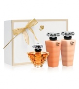 For the holiday, Trésor captures the spirit of eternal love. This collection combines the elegance of rose, muguet and lilac with the sparkle of peach and apricot blossom for an elegant and radiant fragrance. Gift set contains: