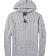 Get toasty, look trendy in this stylish hooded sweater by Retrofit.