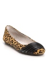 Ruched leather bands the toes of these haircalf, leopard-printed flats, a sweet, sassy way to try on this season's animal print trends. From STEVEN BY STEVE MADDEN.