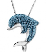 Add a splash of color. Kaleidoscope's playful dolphin pendant shines with the addition of round-cut blue crystals with Swarovski Elements. Set in sterling silver. Approximate length: 18 inches. Approximate drop: 7/8 inch.