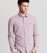 In classic gingham, this crisp cotton Burberry shirt lends timeless style.