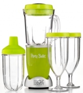 The life of your party. It's easy to get the festivities going with this versatile & portable drink master. Including 4 party goblets, so you can make your favorite drinks right in the cup, this Magic Bullet simplifies entertaining. 1-year warranty. Model PBR-1801.