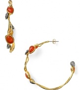 Detailed with carnelian and crystal stations, Alexis Bittar's yellow gold hoop earrings are a dynamic detail. Wear them to put a cool spin on day-to-night looks.