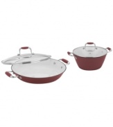 The dream duo for cooking up mouthwatering meals, like hearty soup and savory sauteed veggies. Weighing half as much as traditional cast iron, the durable soup pot and chef's pan handle like pros & act like ones, too, with multi-coated enameled finishes that masterfully endure the wear and tear of a busy kitchen and heat up fast and evenly. 1-year warranty.