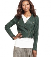 A hot fall topper, this RACHEL Rachel Roy motorcycle leather jacket adds instant edge to your fall look!