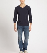 Long-sleeved layering favorite rendered in soft, breathable cotton.V-neckCottonMachine washMade in USA