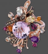 Bursting with spring fever, this Le Vian ring adds life to any look. Crafted in 14k rose gold with round-cut chocolate diamond (3/8 ct. t.w.), round-cut white diamond (1/10 ct. t.w.), round-cut pink amethyst (4 ct. t.w.), pear-cut rhodolite (1/4 ct. t.w.), pear-cut citrine (1/6 ct. t.w.), and multicolored semiprecious gemstones (1-4/5 ct. t.w.). Size 7.