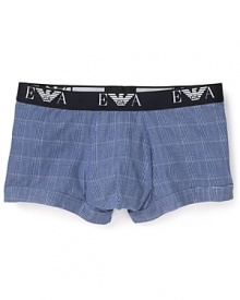 Your style starts with this comfy check trunk from Emporio Armani, accented with a logo waistband and contrast topstitching.