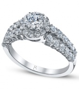 Tell a story with this symbolic style. This My Diamond Story engagement ring features a stunning, certified round-cut diamond (1-1/2 ct. t.w.) surrounded by two rows of smaller round-cut diamonds. Crafted in 18k white gold.