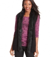 Style&co.'s petite sweater vest takes a turn for the luxe with sumptuous faux fur trim! Makes an ideal gift for the holidays, too.