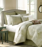 Carefree flair. Offering a supremely calming allure, this jacquard woven Breakers comforter set lends a breezy palm leaf design in soothing white and green hues to the bedroom. With decorative pillow and European sham accents, this set outfits your room in restful relaxation.