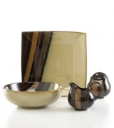 Reactive glaze intensifies black and clay-colored streaks for a completer set that's dramatic yet down to earth. Simple round and square serveware dressed in neutral shades offer an appealing compromise for diners who prefer modern and classic styles. From Sango's collection of dinnerware and dishes.