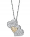 Treasured Hearts' knows true romance. This delicate three-heart pendant is both versatile and dazzling with pave-set, round-cut diamonds (1/2 ct. t.w.) and a sterling silver setting with a 14k gold accent heart. Approximate length: 18 inches. Approximate drop: 1-1/4 inches.