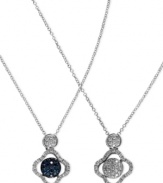 Elegant options. This 14k white gold necklace from Diversa by EFFY Collection features a reversible pendant resplendent with round-cut blue (1/10 ct. t.w.) and white (1/4 ct. t.w.) diamonds. Approximate length: 18 inches. Approximate drop length: 5/8 inch. Approximate drop width: 3/8 inch.