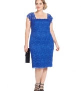 Onyx's plus size lace cocktail dress is designed with a figure-flattering fit and a dose of sequins for a sparkling finish.