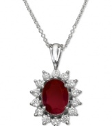 Royalty in red. EFFY Collection's stunning oval-shaped pendant features a ruby center (1-1/12 ct. t.w.) surrounded by a halo of round-cut diamonds (1/3 ct. t.w.). Set in 14k white gold. Approximate length: 18 inches. Approximate drop: 1/2 inch.