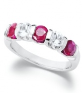 Add a little glam with sparkling gemstones. Channel-set, round-cut rubies (9/10 ct. t.w.) and white sapphires (5/8 ct. t.w.) glisten within a sterling silver setting. Size 7.